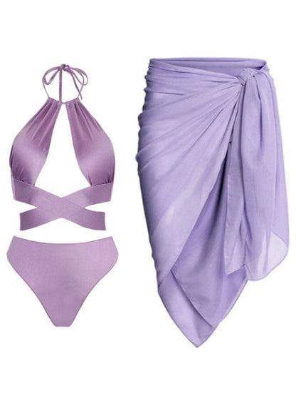 Solid Color Backless Bikini