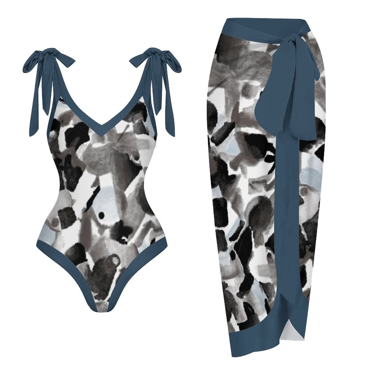 Casual Printed One-Piece Swimsuit And Cover Up 2305102604