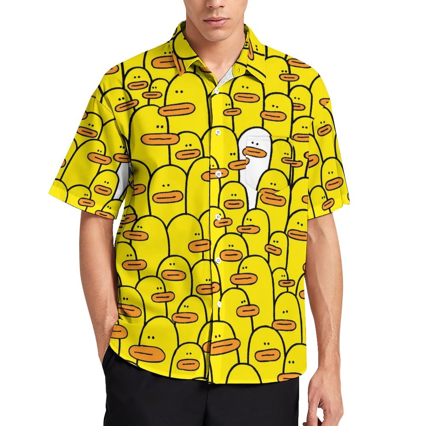 Men's Little Yellow Duck Print Casual Short Sleeve Shirt 2306102378