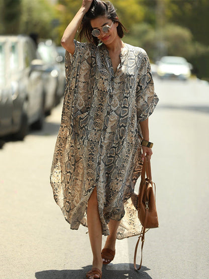 Animal Printed Loose Pocket Beach Cover-Up