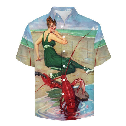 Vintage Belle Lobster Chest Pocket Short Sleeve Hawaiian Shirt 2306100698