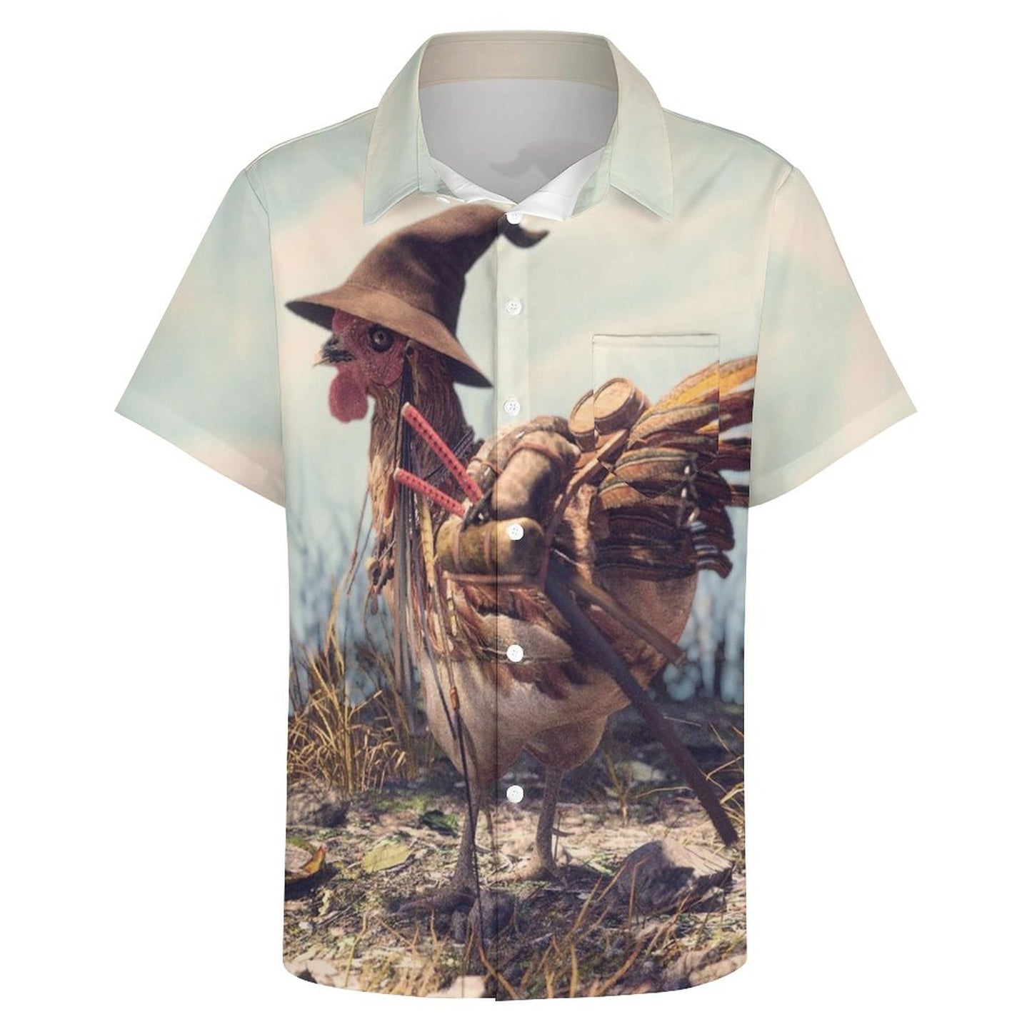 Men's Hawaiian Kung Fu Chicken Print Casual Short Sleeve Shirt 2306102830
