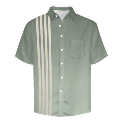 Men's Gradient Color Striped Print Front Button Soft Breathable Chest Pocket Casual Shirt
