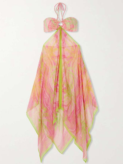 Halter Neck Ties Bikini & Detachable Cover Up