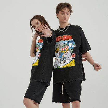 Unisex Vintage Solid Wash Denim T-Shirts