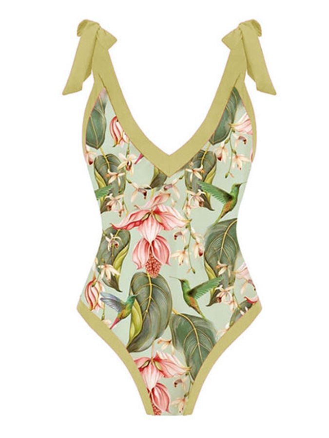 Fashion Colorblock Print Swimsuit Set