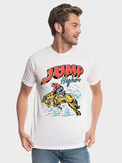 Men's Casual Jump Printed Round Neck Short Sleeve T-Shirt
