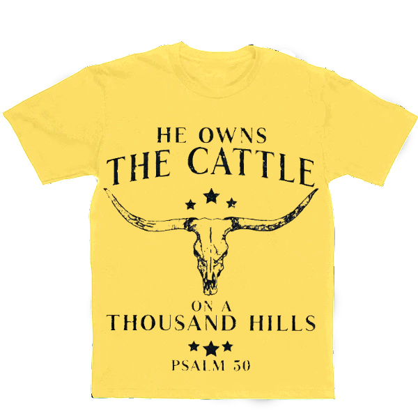 He Owns the Cattle on a Thousand Hills Men's Casual Printed T-Shirt