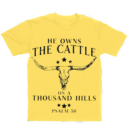 He Owns the Cattle on a Thousand Hills Men's Casual Printed T-Shirt