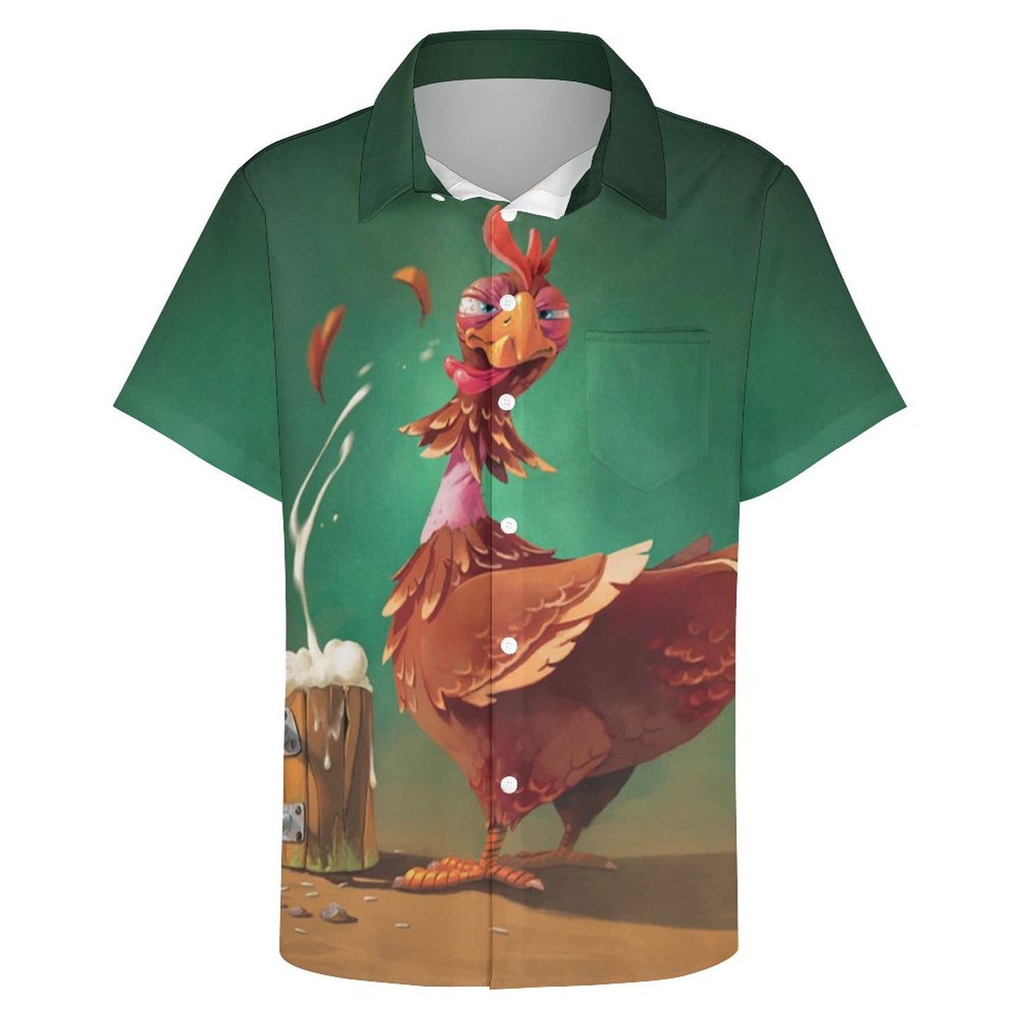 Men's Hawaiian Drunken Chicken Print Casual Short Sleeve Shirt 2306102833