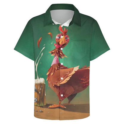 Men's Hawaiian Drunken Chicken Print Casual Short Sleeve Shirt 2306102833