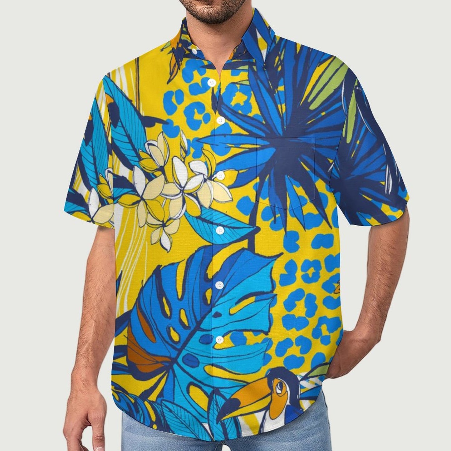 Men's Tropical Plant Print Vacation Hawaiian Shirt 2306104586