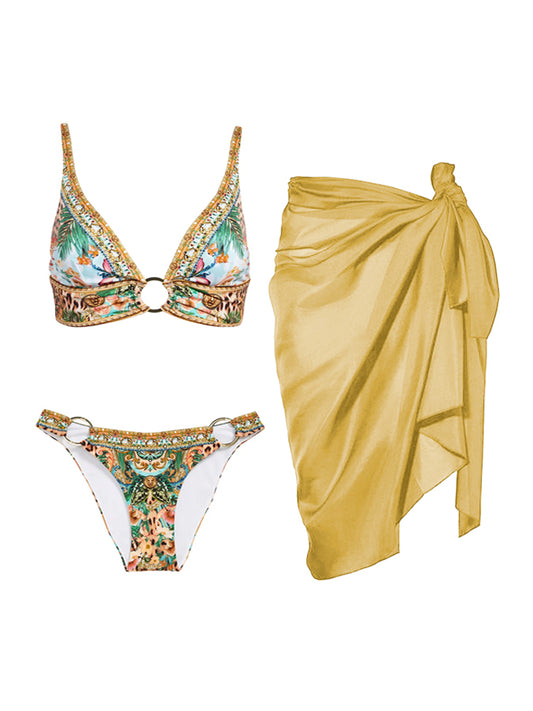 Print Flower Vintage Bikini And Cover up