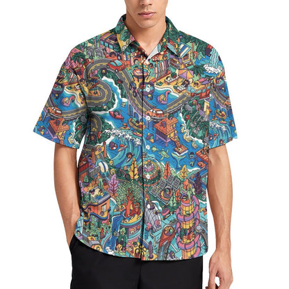 Men's Scavenger Hunt Print Casual Short Sleeve Shirt 2306102369