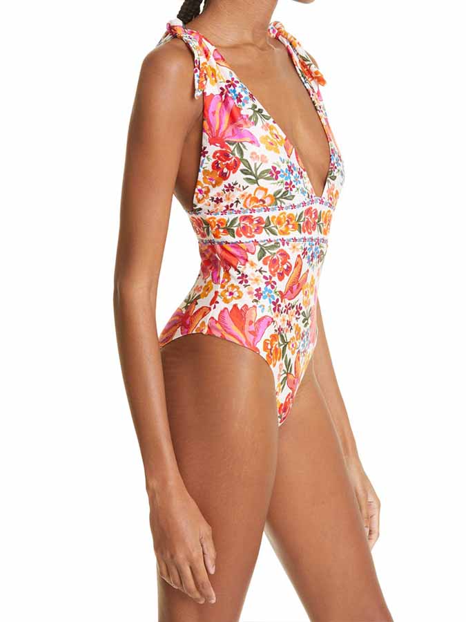Fashion Print Deep V One Piece Swimsuit
