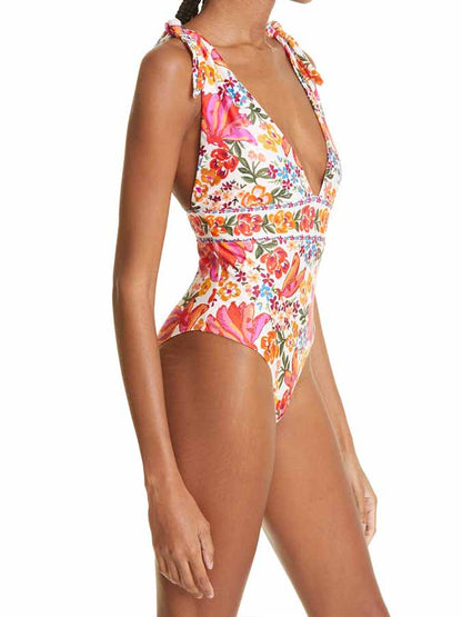 Fashion Print Deep V One Piece Swimsuit