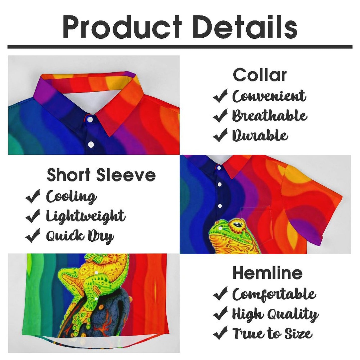 Men's Hawaiian Frog Print Casual Short Sleeve Shirt 2306102682
