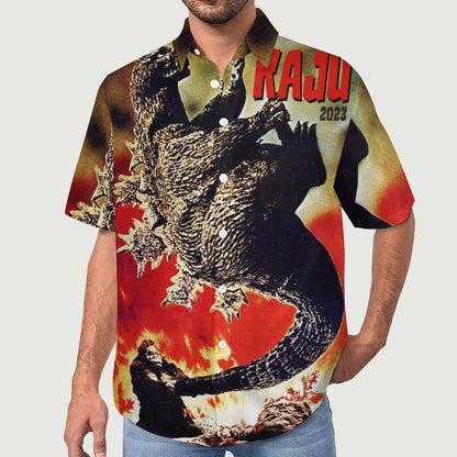 Men's Cotton Monster Print Vacation Hawaiian Shirt 2306101230