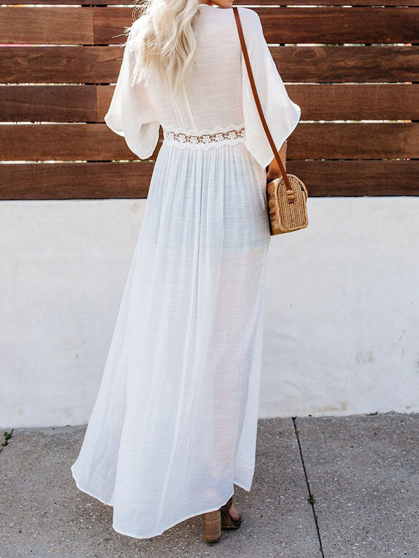 Lacy Split-Joint Half Sleeve Beach Tunicshang Cover-Ups