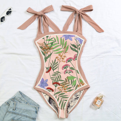 Reversible Bowknot Tie-shoulder One Piece Swimsuit