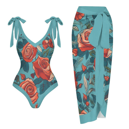 Casual Printed One-Piece Swimsuit And Cover Up 2305102475