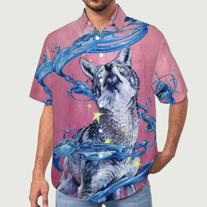 Men's Wolf Painted Art Print Vacation Hawaiian Shirt 2305106281