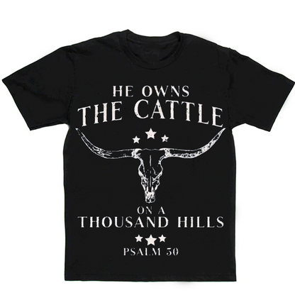 He Owns the Cattle on a Thousand Hills Men's Casual Printed T-Shirt