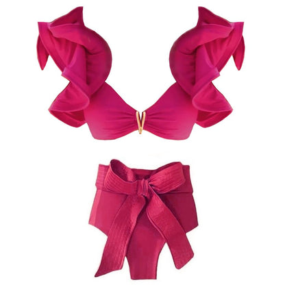 Ruffles Solid High Waist Bikini Set
