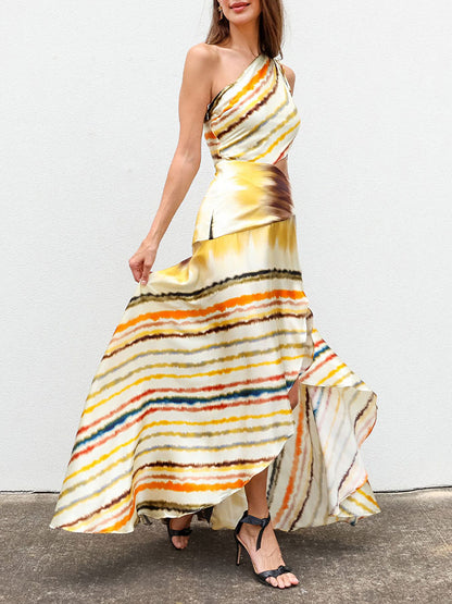 One Shoulder Print Fashion Beach Dress