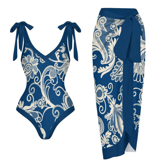 Casual Printed One-Piece Swimsuit And Cover Up 2305102479