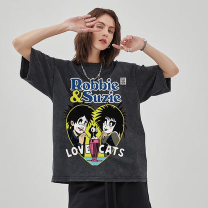 Unisex Vintage Solid Wash Denim T-Shirts