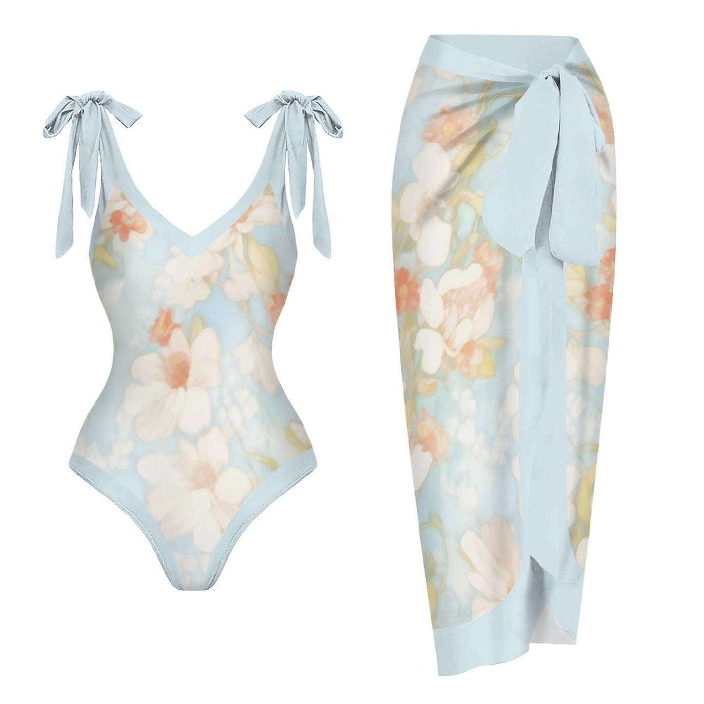 Casual Printed One-Piece Swimsuit And Cover Up 2305102473