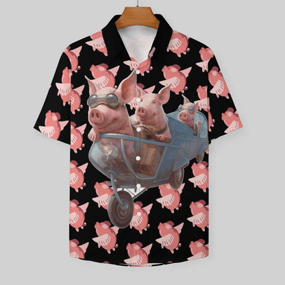 Men's Hawaiian Flying Pig Print Resort Shirt 2306101862