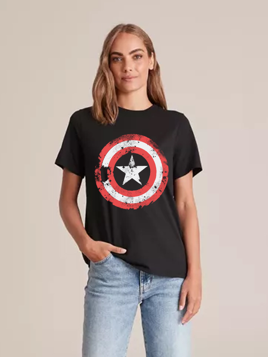 Women's Casual Captain America Printed Round Neck Short Sleeve T-Shirt