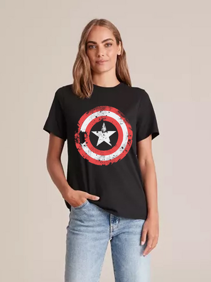 Women's Casual Captain America Printed Round Neck Short Sleeve T-Shirt