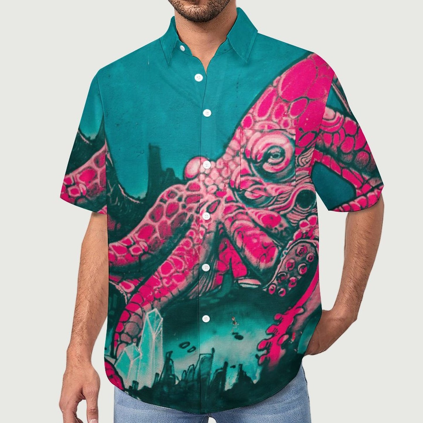 Men's Octopus Painted Print Vacation Hawaiian Shirt 2305106277