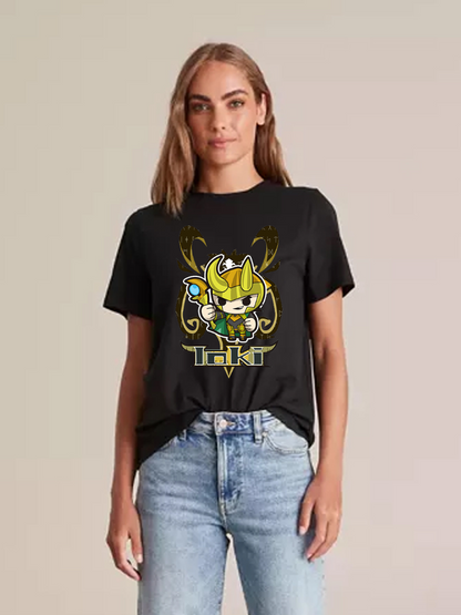 Women's Casual Little Loki Printed Round Neck Short Sleeve T-Shirt