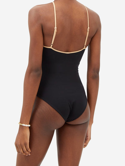 Solid Cutout One-Piece Swimsuit and Coverup