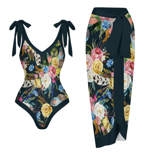 Casual Printed One-Piece Swimsuit And Cover Up 2305102887