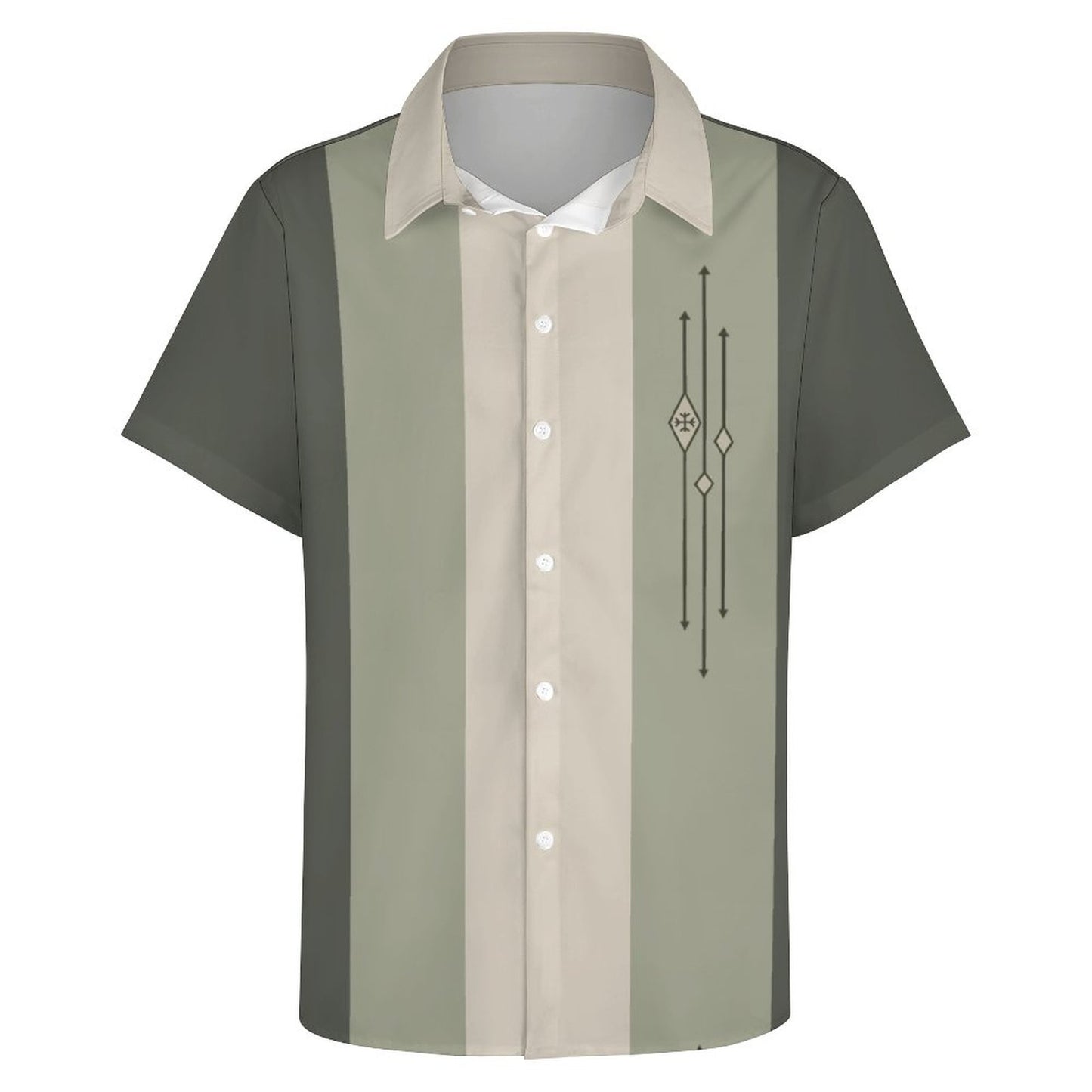 Mens Color-block Striped Casual Breathable Short Sleeve Bowling Shirt