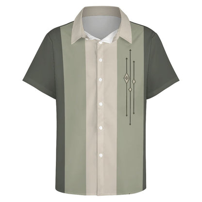 Mens Color-block Striped Casual Breathable Short Sleeve Bowling Shirt