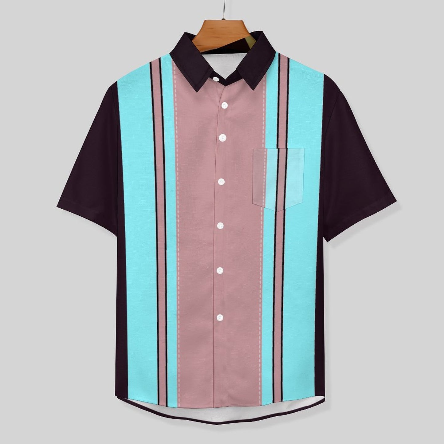 Men's Geometric Stripe Print Front Button Soft Breathable Chest Pocket Casual Shirt