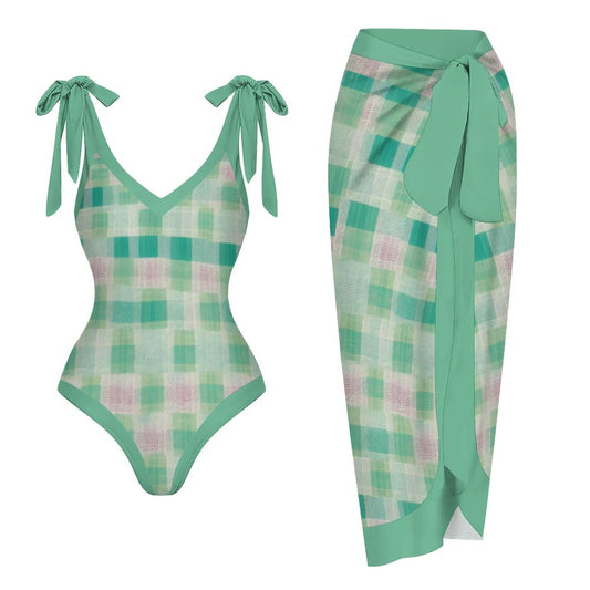 Casual Printed One-Piece Swimsuit And Cover Up 2305102679