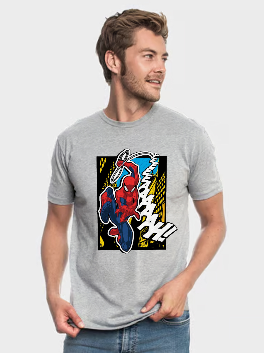 Men's Casual Spiderman Printed Round Neck Short Sleeve T-Shirt