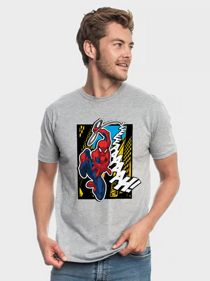 Men's Casual Spiderman Printed Round Neck Short Sleeve T-Shirt