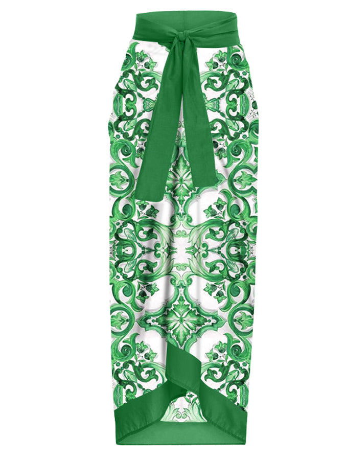 Fashion Vintage V-Neck Print One-Piece Swimsuit Set