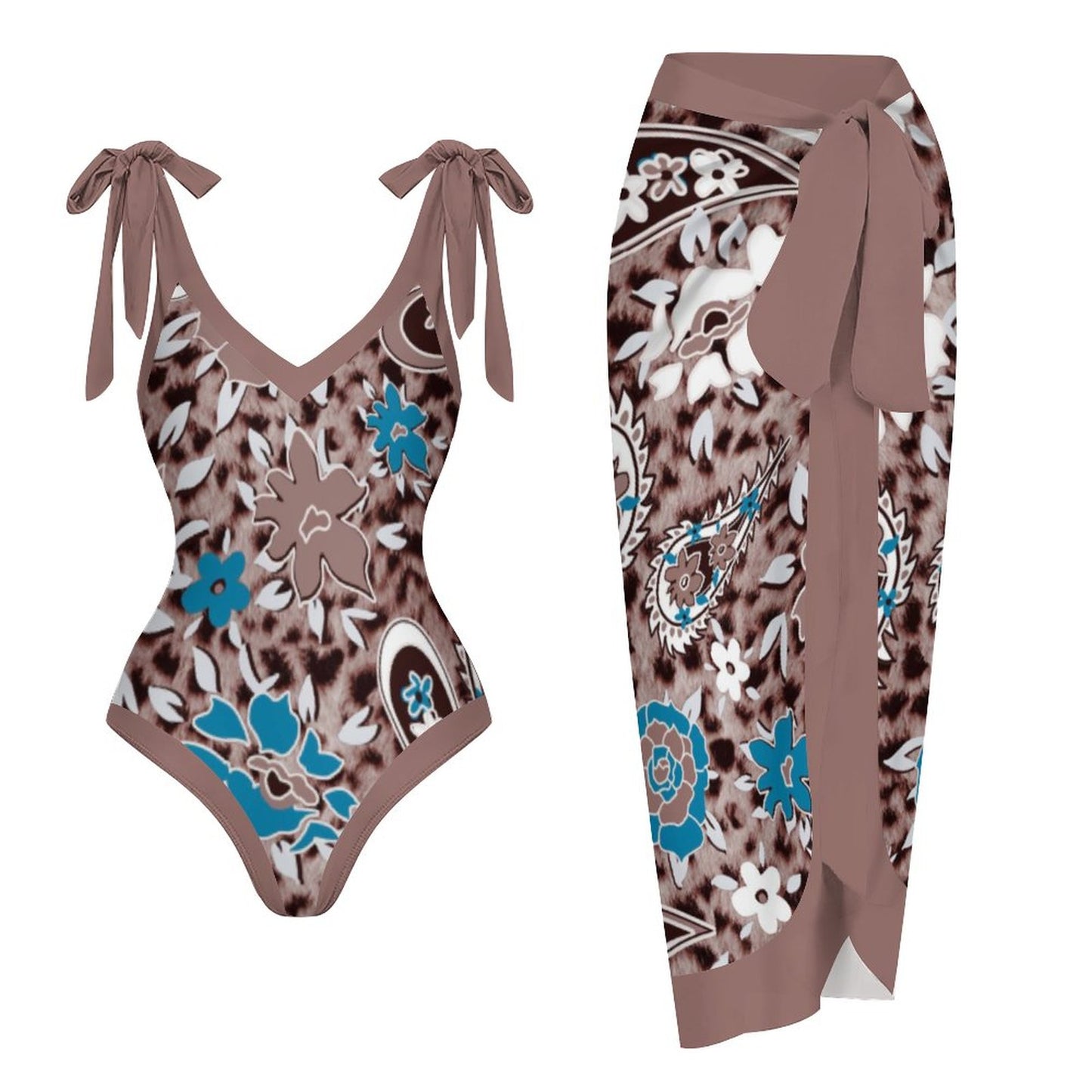 Casual Printed One-Piece Swimsuit And Cover Up 2305102876