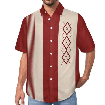 Striped Geometric Print Hawaiian Men's Casual Shirt