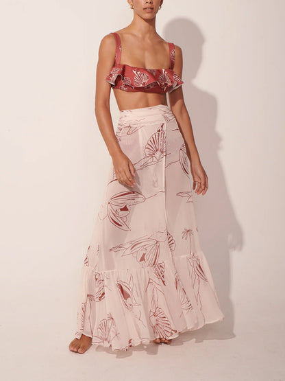 Printed One-Piece Swimsuit And Beach Kimono