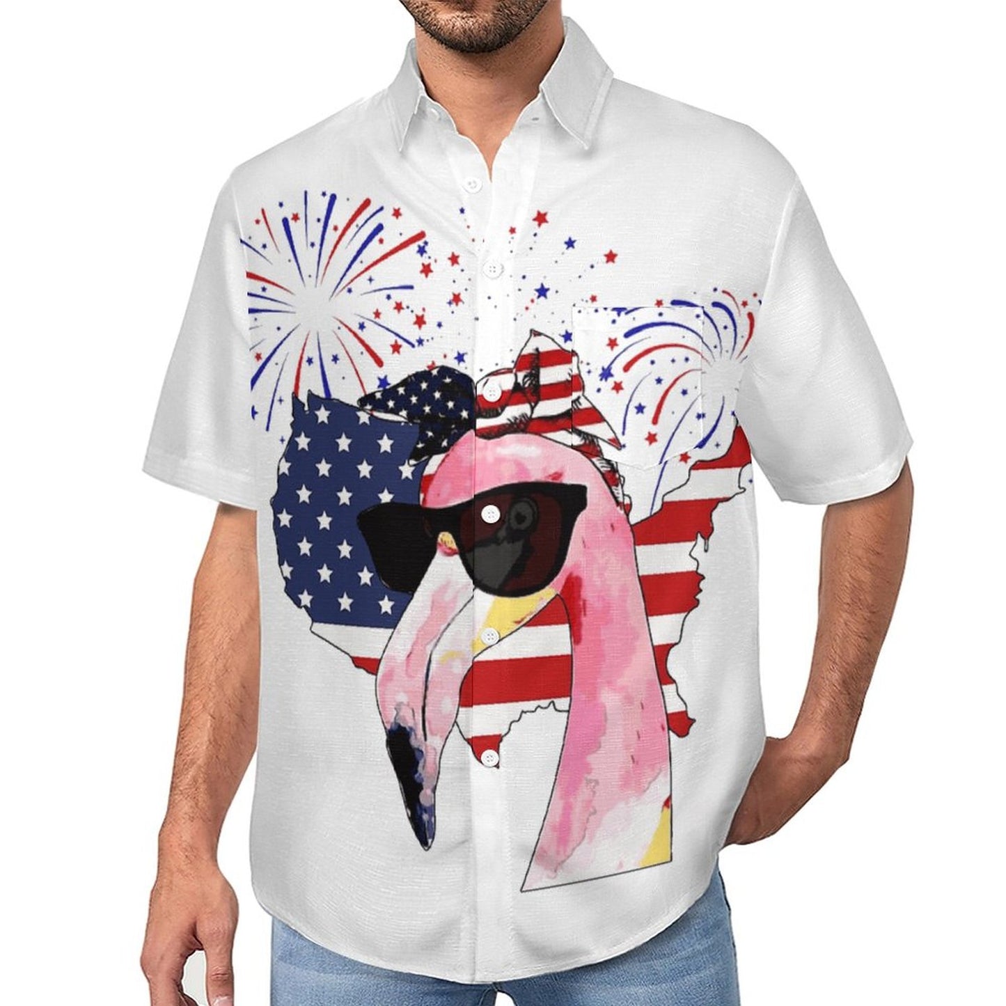 Men's Flamingo Print Vacation Hawaiian Shirt 2305107203